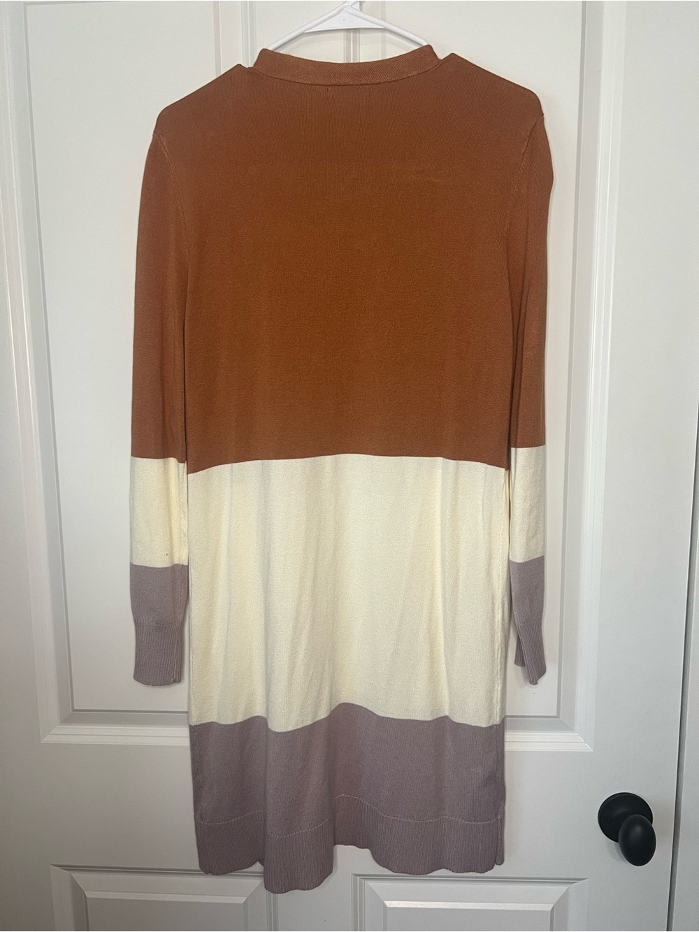 Colorblock Open Front Sweater Cardigan - Brown/Ivory/Gray - Picture 5 of 6